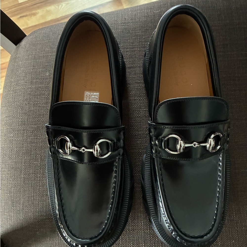 Platform Gucci Leather Horsebit Loafers